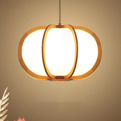 Beige Wood Pendant Lighting: Traditional Round Hanging Lamp for Restaurants - 1 Bulb Kit