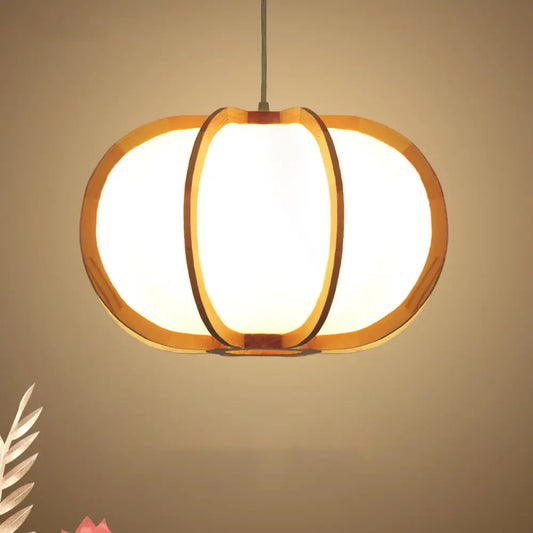 Beige Wood Pendant Lighting: Traditional Round Hanging Lamp for Restaurants - 1 Bulb Kit