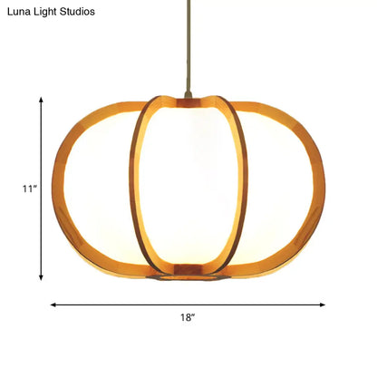 Beige Wood Pendant Lighting: Traditional Round Hanging Lamp for Restaurants - 1 Bulb Kit