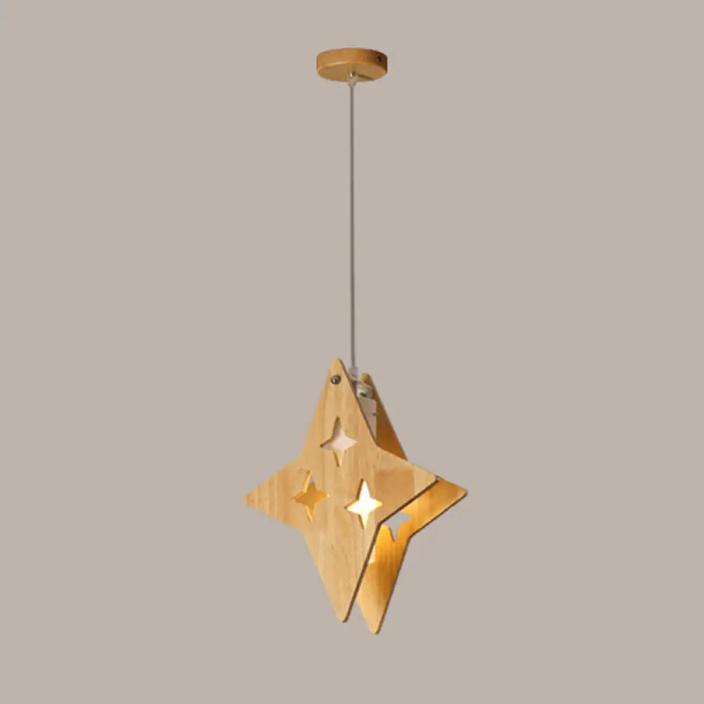 Beige Wooden Pendant Lamp: Nordic Suspended Lighting for Dining Room