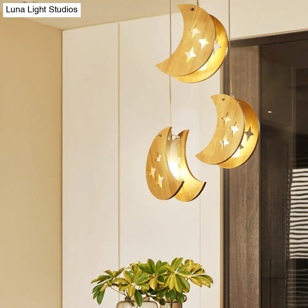 Beige Wooden Pendant Lamp: Nordic Suspended Lighting for Dining Room