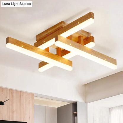 DecorBites™ Lámpara de techo rectangular semiempotrada de madera color beige con iluminación LED moderna para sala de estar contemporánea 