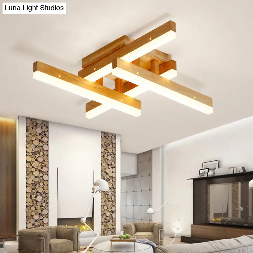 DecorBites™ Lámpara de techo rectangular semiempotrada de madera color beige con iluminación LED moderna para sala de estar contemporánea 