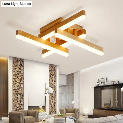 DecorBites™ Lámpara de techo rectangular semiempotrada de madera color beige con iluminación LED moderna para sala de estar contemporánea 
