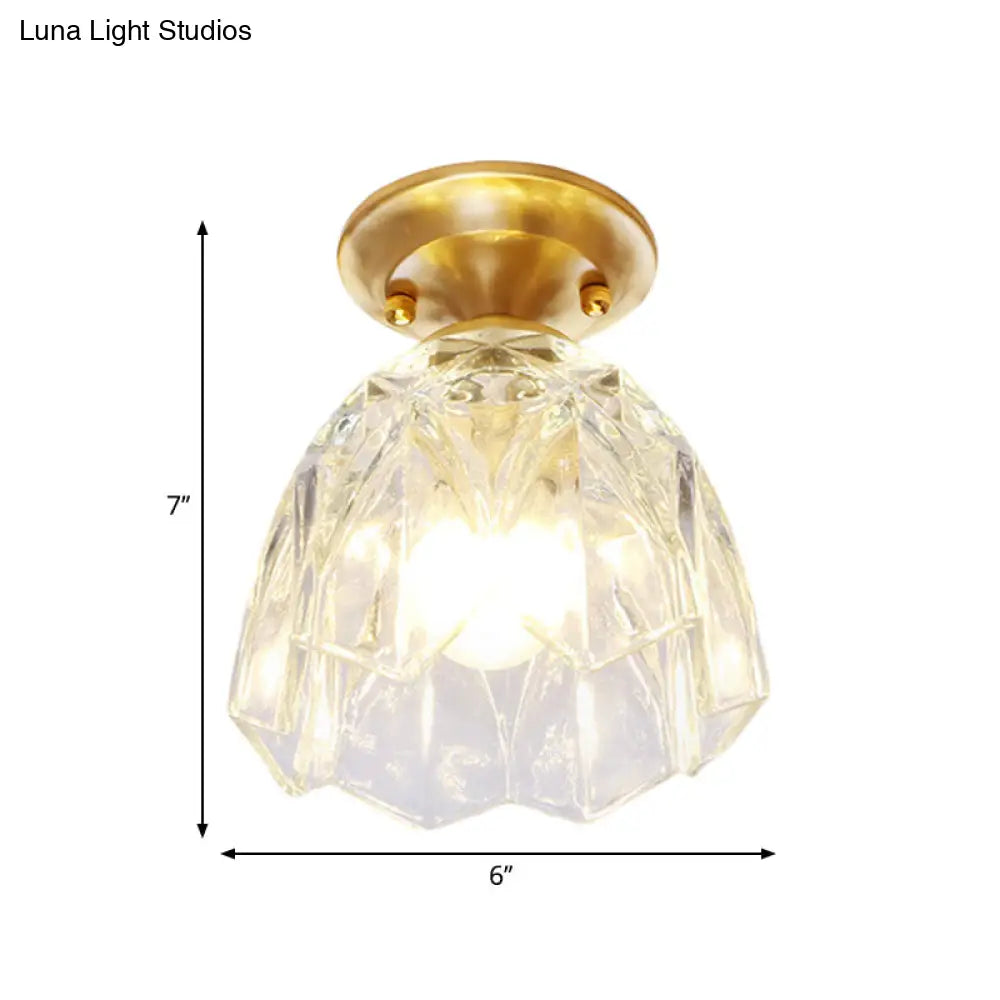 Lámpara de techo empotrada para pasillo DecorBites™ Bell/Bowl - 6.5"/7" - Cristal transparente - 1 bombilla - Acabado latón