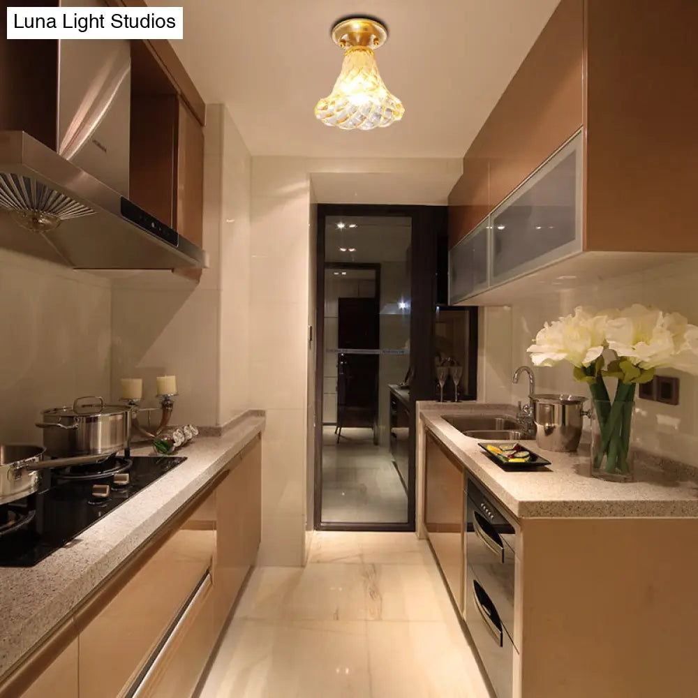 Lámpara de techo empotrada para pasillo DecorBites™ Bell/Bowl - 6.5"/7" - Cristal transparente - 1 bombilla - Acabado latón