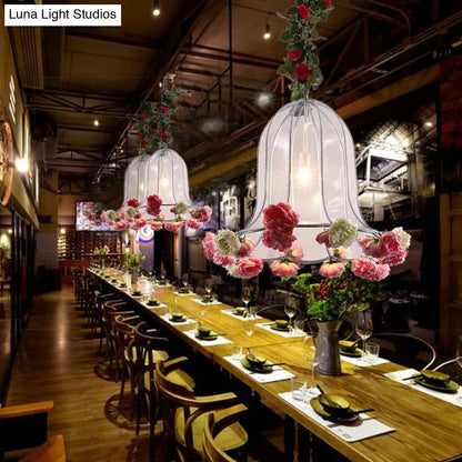 Bell Metallic Pendant Light Kit - Warehouse 1 Bulb Lamp with Artificial Flower Deco for Restaurants