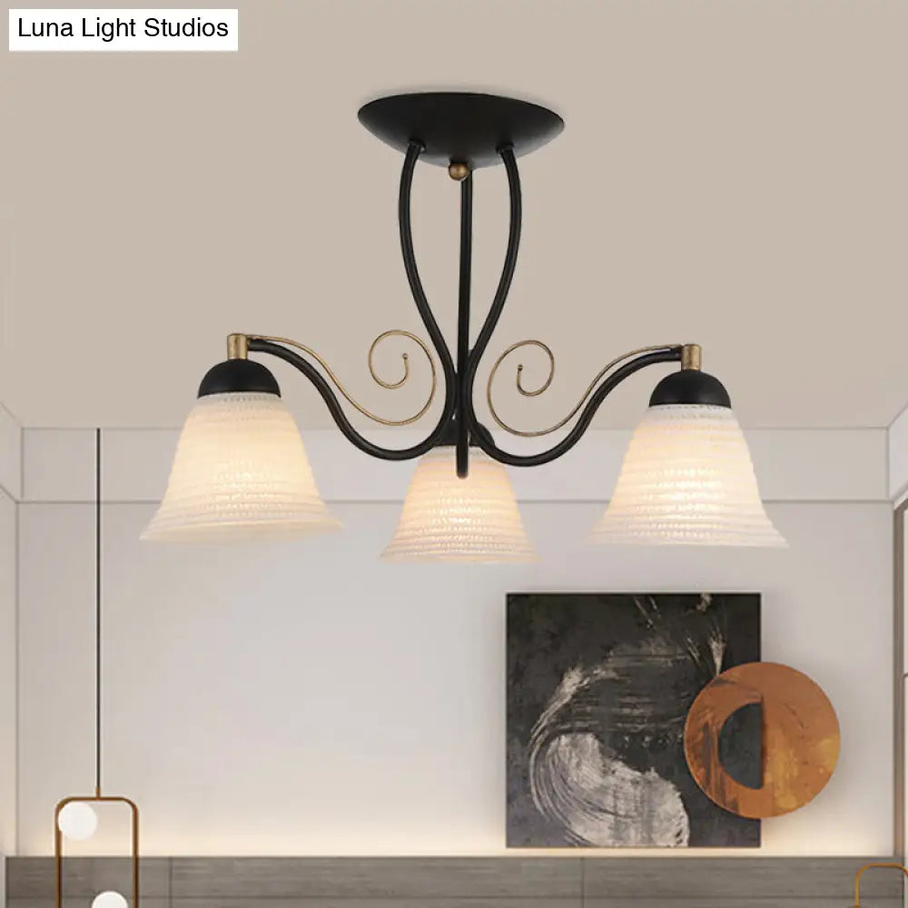 Lámpara de techo DecorBites™ Bell de cristal opalino rústico - Montaje semiempotrado, 3 luces, negra, para dormitorio