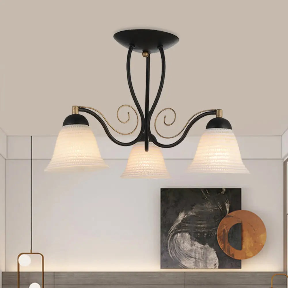 Lámpara de techo DecorBites™ Bell de cristal opalino rústico - Montaje semiempotrado, 3 luces, negra, para dormitorio