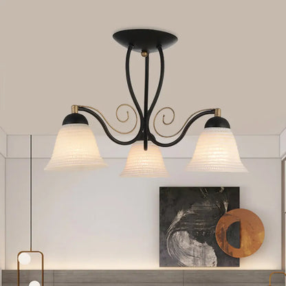 Lámpara de techo DecorBites™ Bell de cristal opalino rústico - Montaje semiempotrado, 3 luces, negra, para dormitorio