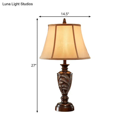 Bell Shaped Bronze Table Lamp with Resin Base - Traditional Desk Light, 1-Light Design