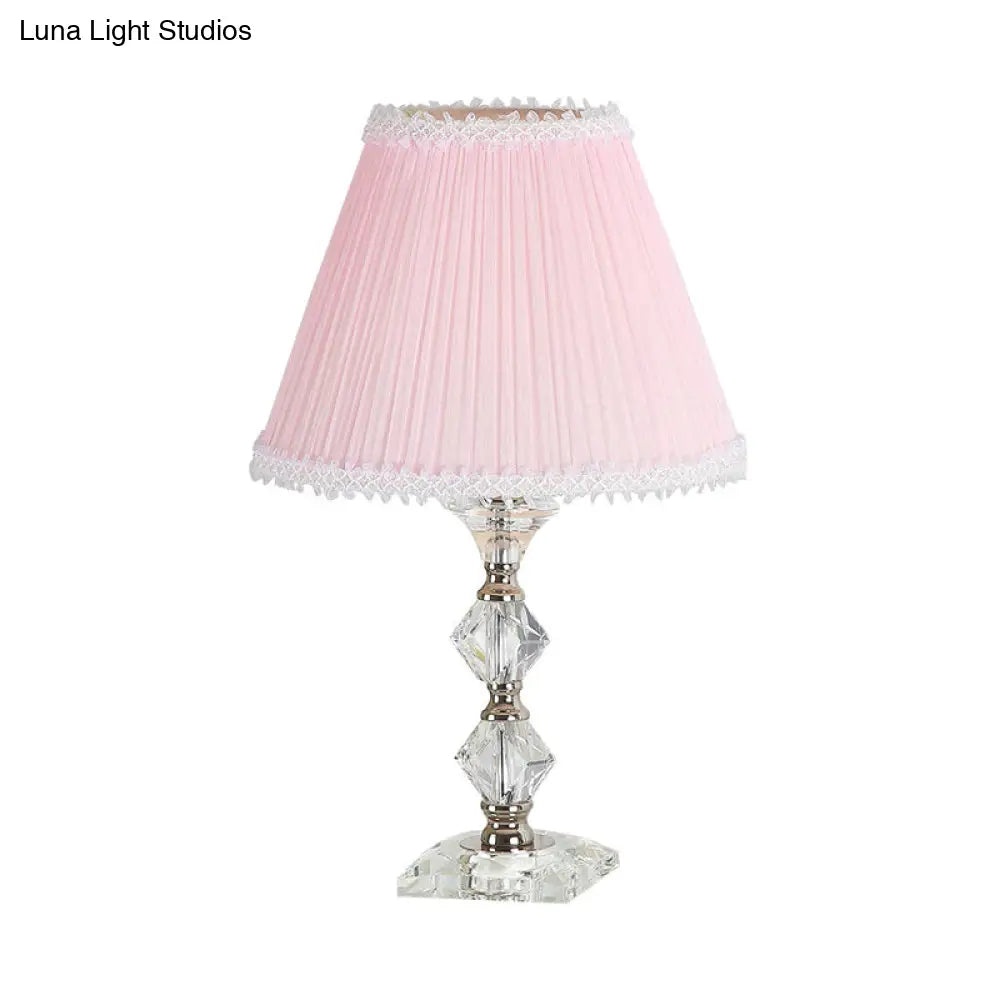 Benetnasch - 1-Head Pink Crystal Bedroom Desk Lamp with Scalloped Shade