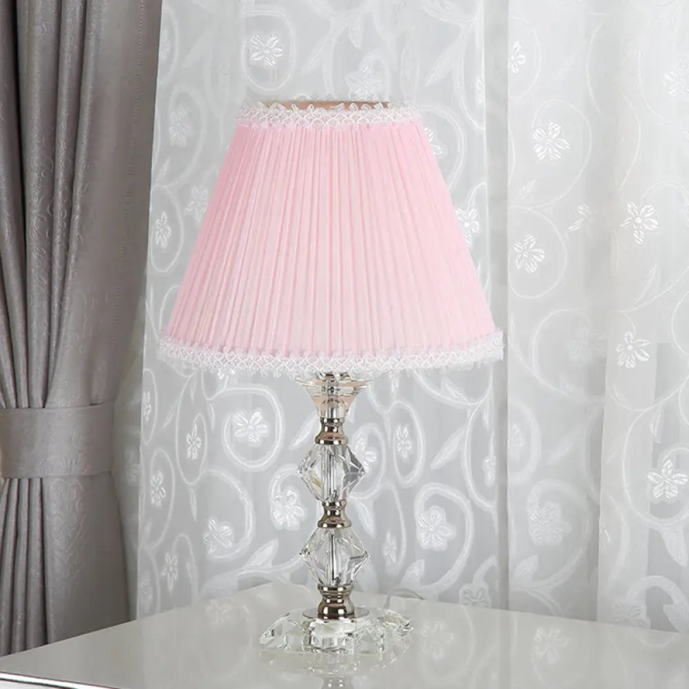 Benetnasch - 1-Head Pink Crystal Bedroom Desk Lamp with Scalloped Shade