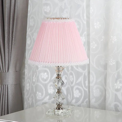 Benetnasch - 1-Head Pink Crystal Bedroom Desk Lamp with Scalloped Shade