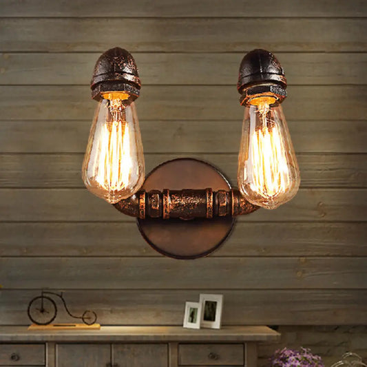 DecorBites™ Bent Piping Industrial Metal Wall Lamp - Bronze Finish, 2 Lights - Bathroom Wall Mounted Light Fixture