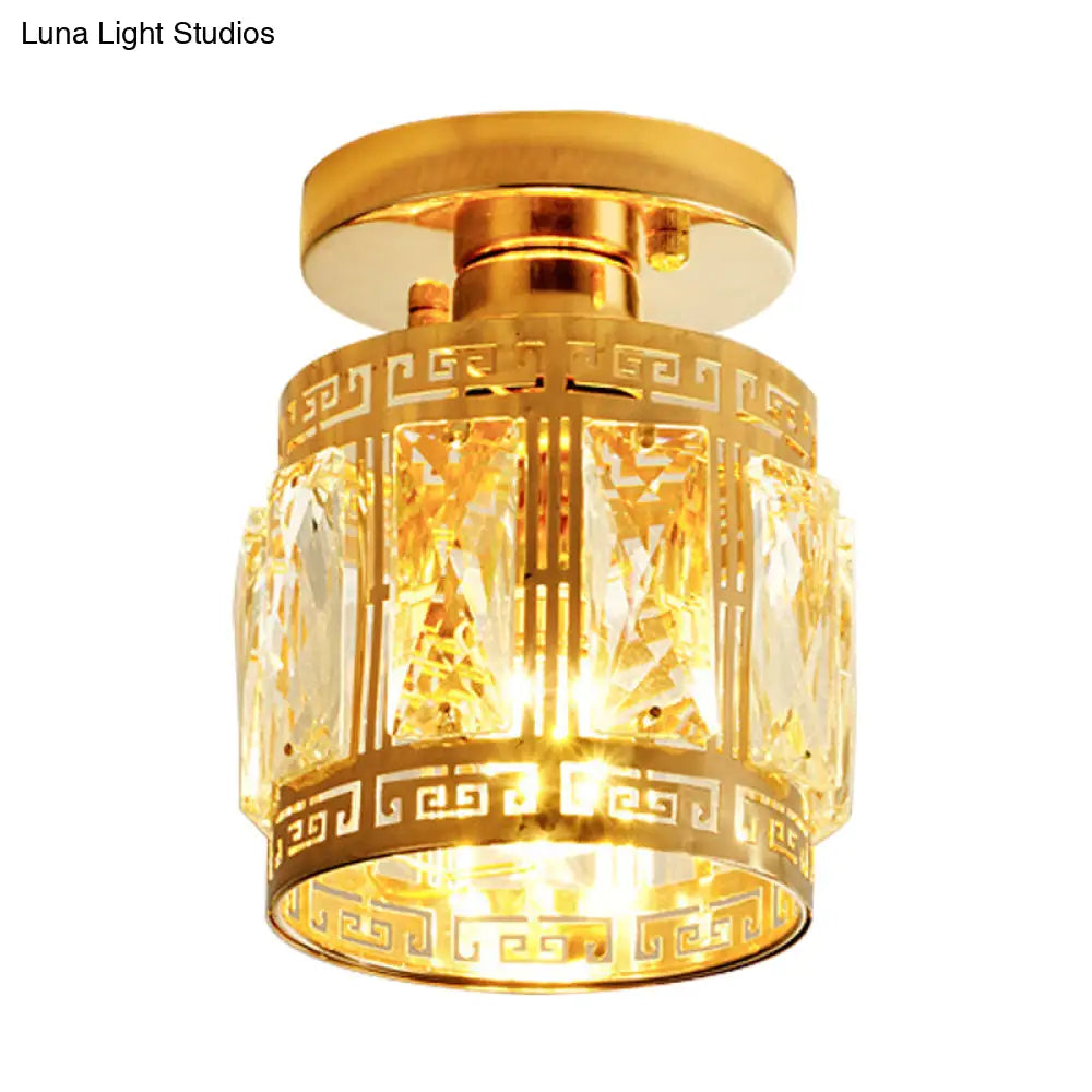 Lámpara de techo semiempotrada DecorBites™ con copa de cristal biselado y acabado oriental en dorado