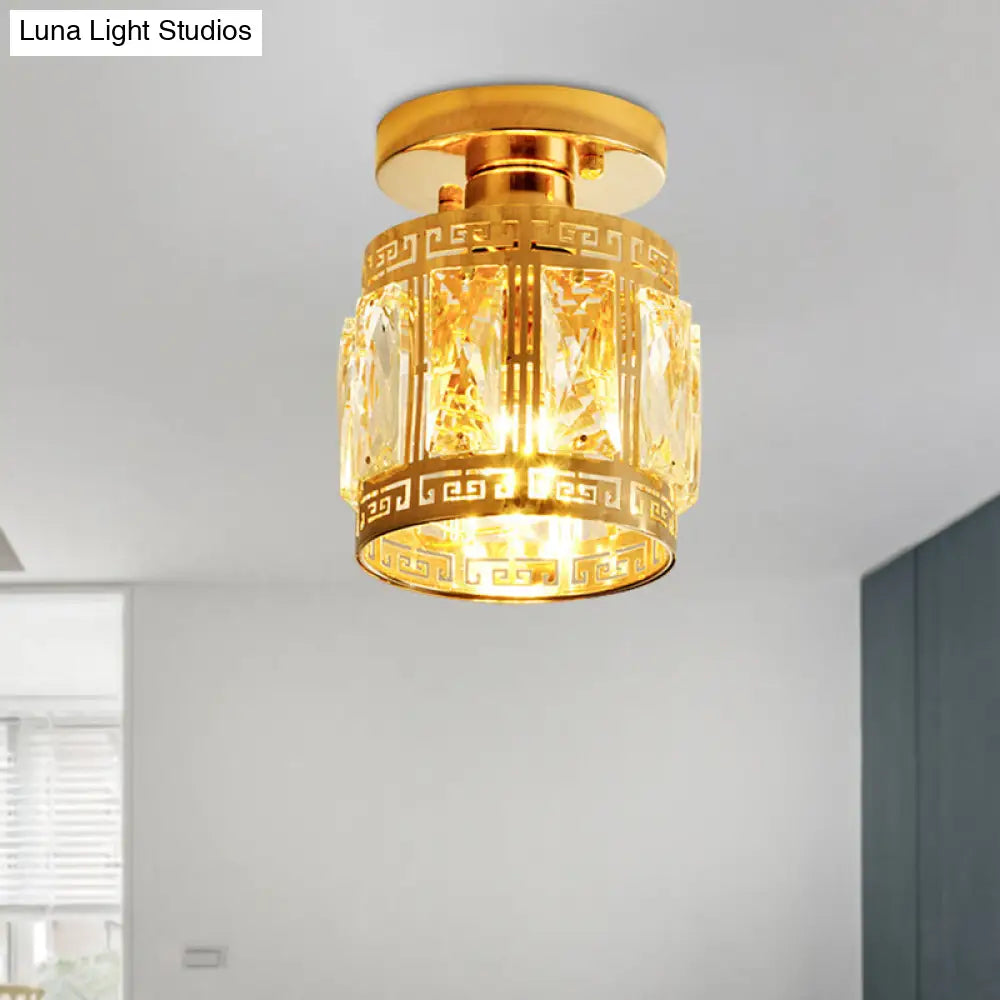 Lámpara de techo semiempotrada DecorBites™ con copa de cristal biselado y acabado oriental en dorado