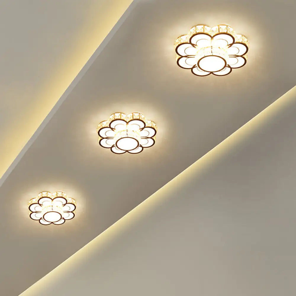 ديكوربايتس™ مصباح سقف على شكل زهرة كريستالية مشطوف: تركيب بسيط، LED، مثبت في السقف - عرض 10/12 بوصة، ذهبي