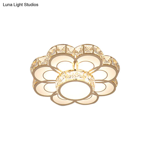 DecorBites™ Beveled Crystal Flower Ceiling Light: Simple, LED Flush Mount Fixture - 10"/12" Width, Gold