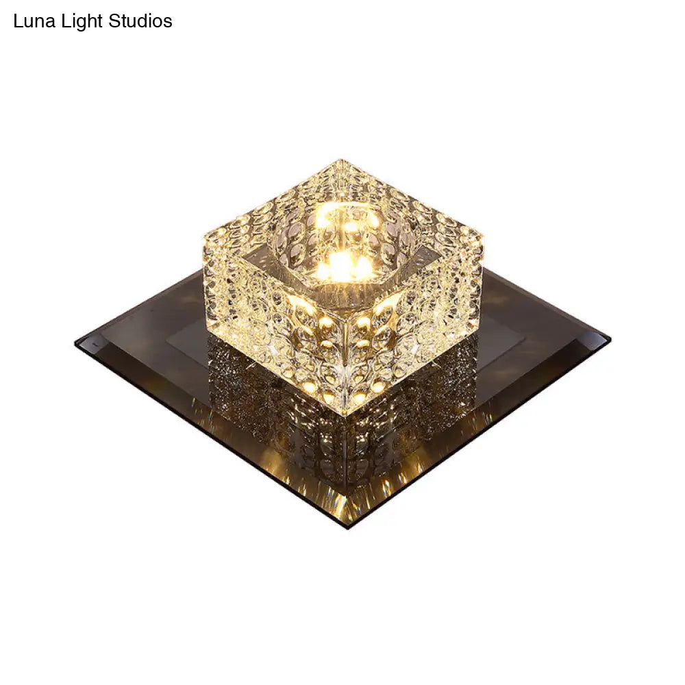 DecorBites™ Beveled Crystal LED Flush Mount Ceiling Light Fixture - Simplicity Cubic Design for Corridors