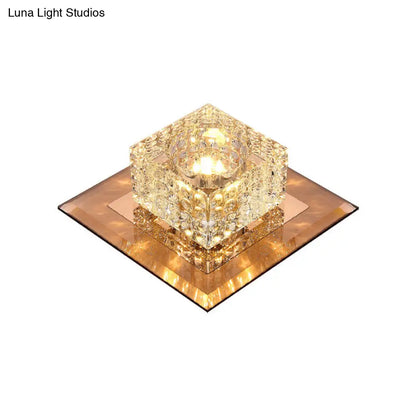 DecorBites™ Beveled Crystal LED Flush Mount Ceiling Light Fixture - Simplicity Cubic Design for Corridors