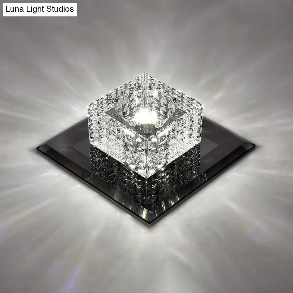 DecorBites™ Beveled Crystal LED Flush Mount Ceiling Light Fixture - Simplicity Cubic Design for Corridors