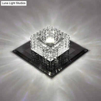DecorBites™ Beveled Crystal LED Flush Mount Ceiling Light Fixture - Simplicity Cubic Design for Corridors