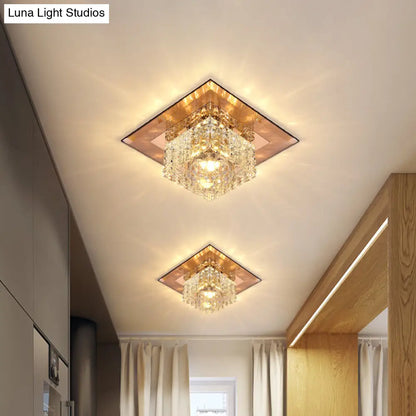 DecorBites™ Beveled Crystal LED Flush Mount Ceiling Light Fixture - Simplicity Cubic Design for Corridors