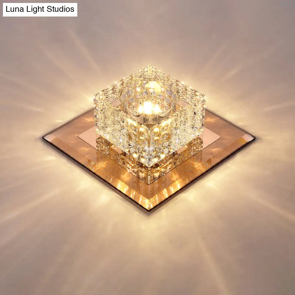 DecorBites™ Beveled Crystal LED Flush Mount Ceiling Light Fixture - Simplicity Cubic Design for Corridors