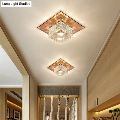 DecorBites™ Beveled Crystal LED Flush Mount Ceiling Light Fixture - Simplicity Cubic Design for Corridors