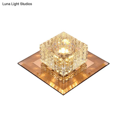 DecorBites™ Beveled Crystal LED Flush Mount Ceiling Light Fixture - Simplicity Cubic Design for Corridors