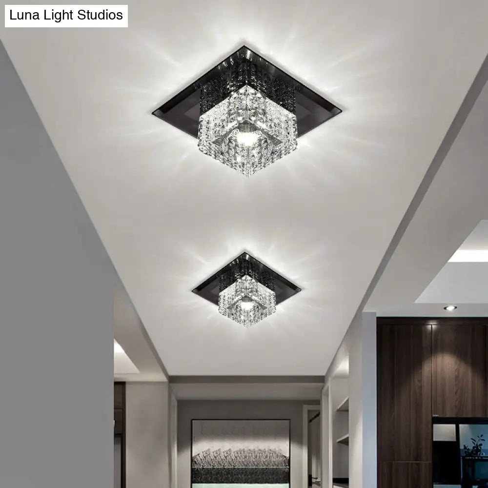 DecorBites™ Beveled Crystal LED Flush Mount Ceiling Light Fixture - Simplicity Cubic Design for Corridors
