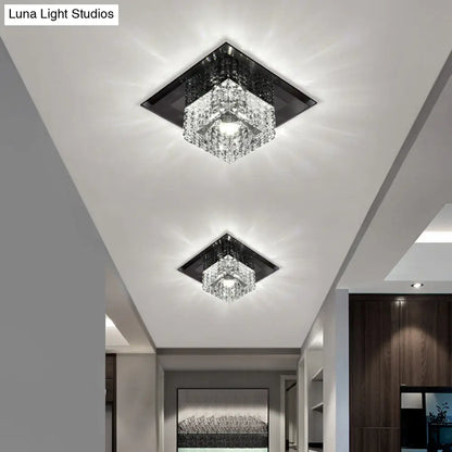 DecorBites™ Beveled Crystal LED Flush Mount Ceiling Light Fixture - Simplicity Cubic Design for Corridors