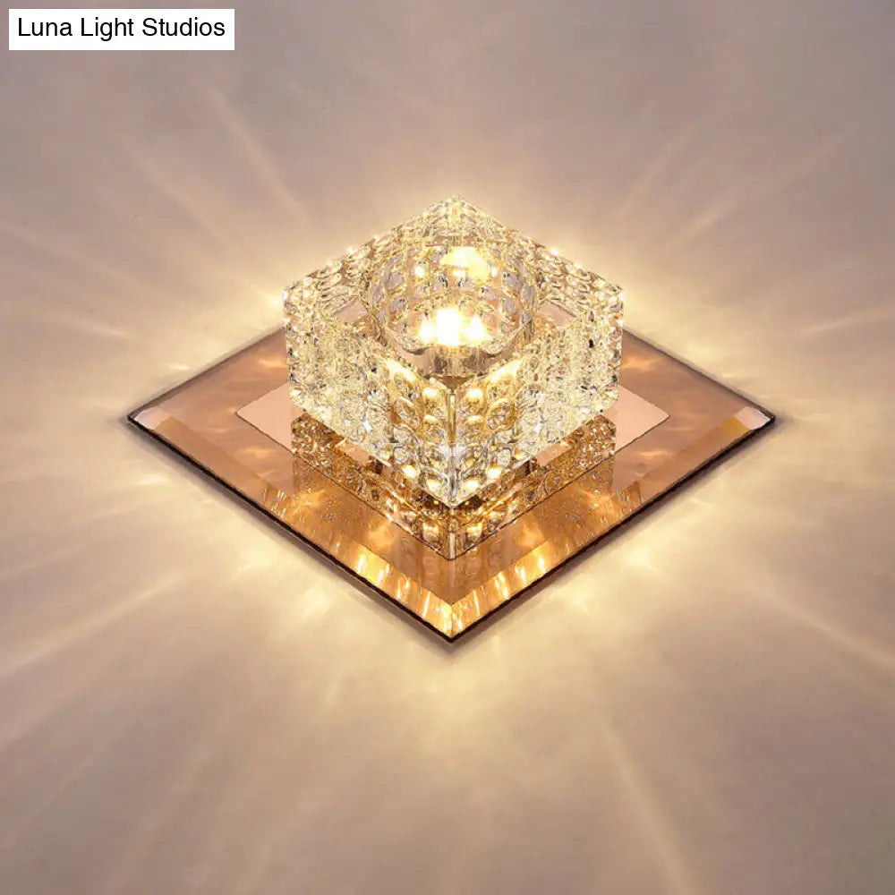 DecorBites™ Beveled Crystal LED Flush Mount Ceiling Light Fixture - Simplicity Cubic Design for Corridors