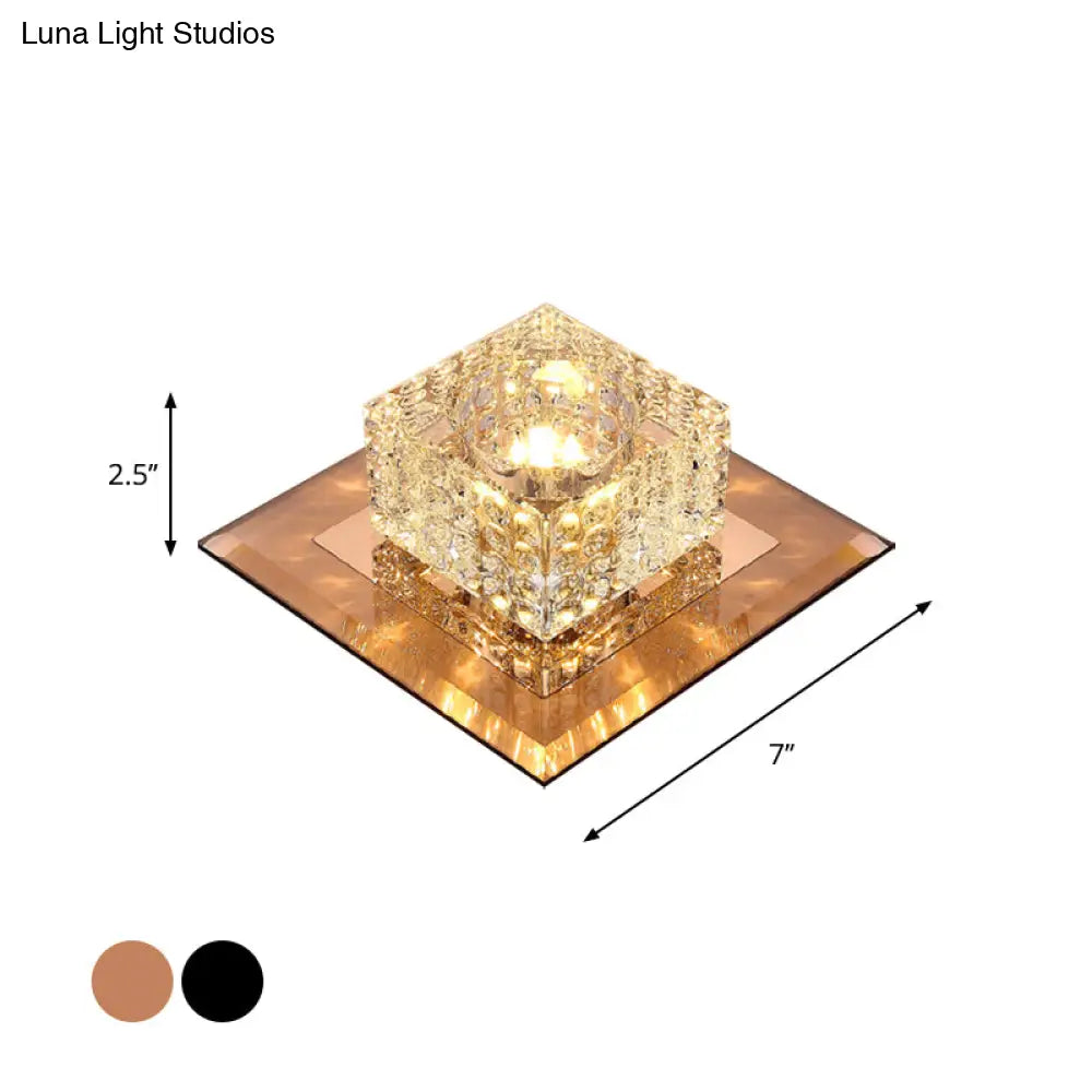 DecorBites™ Beveled Crystal LED Flush Mount Ceiling Light Fixture - Simplicity Cubic Design for Corridors