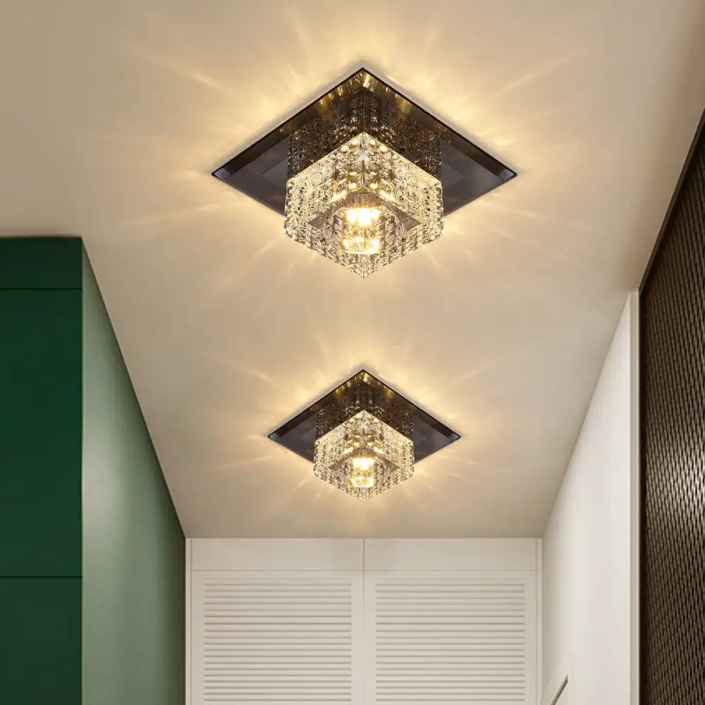 DecorBites™ Beveled Crystal LED Flush Mount Ceiling Light Fixture - Simplicity Cubic Design for Corridors