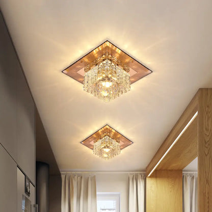 DecorBites™ Beveled Crystal LED Flush Mount Ceiling Light Fixture - Simplicity Cubic Design for Corridors