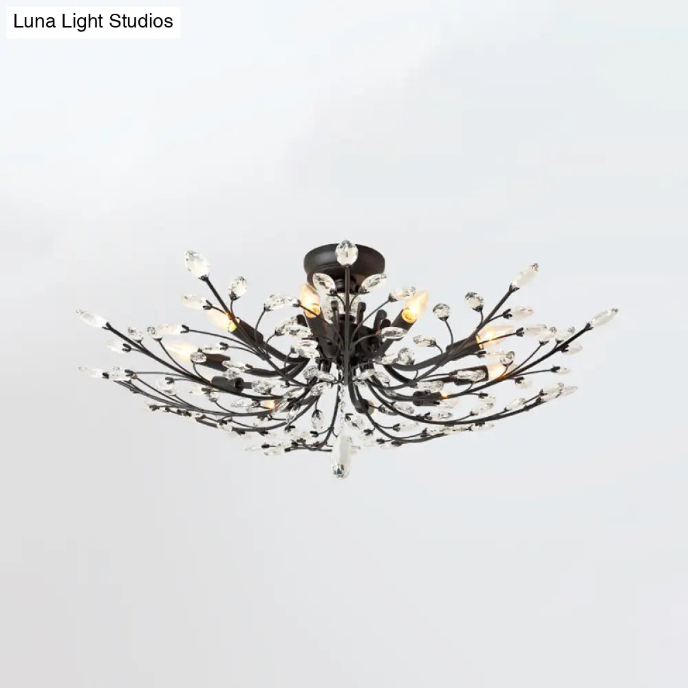 Lámpara de techo semiempotrada DecorBites™ de cristal biselado con 10 cabezales minimalistas para salón en color negro