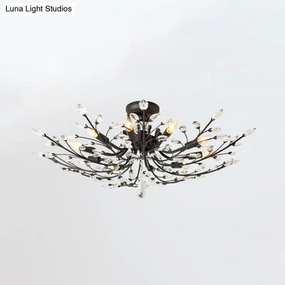 Lámpara de techo semiempotrada DecorBites™ de cristal biselado con 10 cabezales minimalistas para salón en color negro