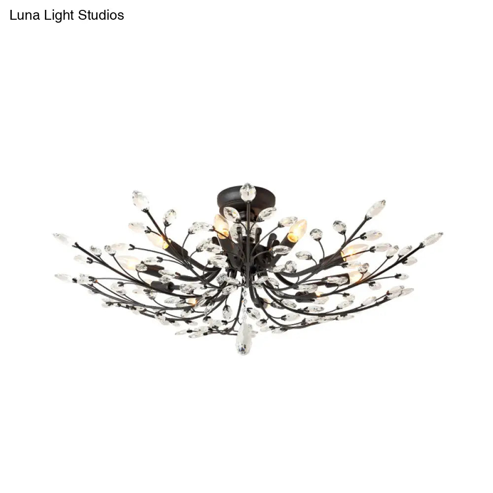 Lámpara de techo semiempotrada DecorBites™ de cristal biselado con 10 cabezales minimalistas para salón en color negro