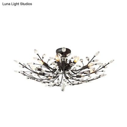 Lámpara de techo semiempotrada DecorBites™ de cristal biselado con 10 cabezales minimalistas para salón en color negro