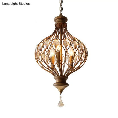 Lámpara de araña tipo farol de cristal biselado - Lámpara colgante contemporánea de 3 luces en bronce para sala de estar