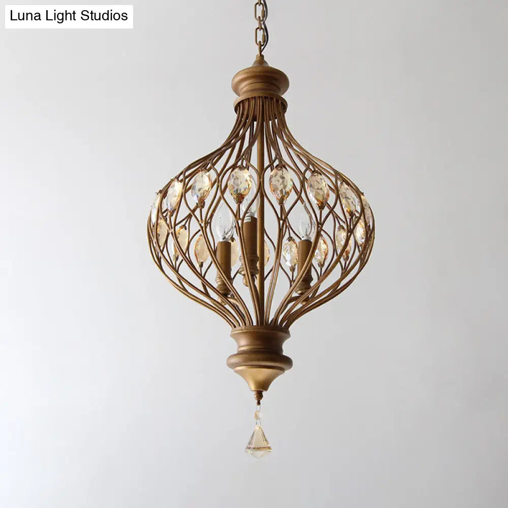 Lámpara de araña tipo farol de cristal biselado - Lámpara colgante contemporánea de 3 luces en bronce para sala de estar