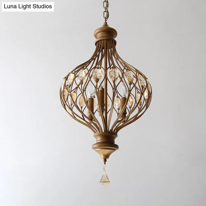 Lámpara de araña tipo farol de cristal biselado - Lámpara colgante contemporánea de 3 luces en bronce para sala de estar