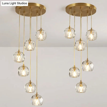 Beveled K9 Crystal Pendant Lamp in Brass Finish - Stylish Multi-Light Ceiling Fixture