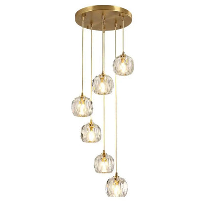 Beveled K9 Crystal Pendant Lamp in Brass Finish - Stylish Multi-Light Ceiling Fixture