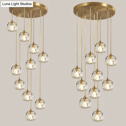 Beveled K9 Crystal Pendant Lamp in Brass Finish - Stylish Multi-Light Ceiling Fixture