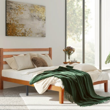 Solid Wood Bed Frame - Mattress Base With Headboard, No Spring Box Required, 1100 Pounds Of Sturdy Wooden Strips For Support