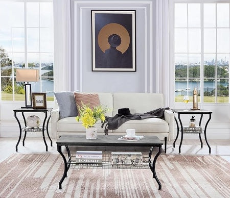 3-teiliges Wohnzimmer-Set, Couchtisch und Couchtisch
