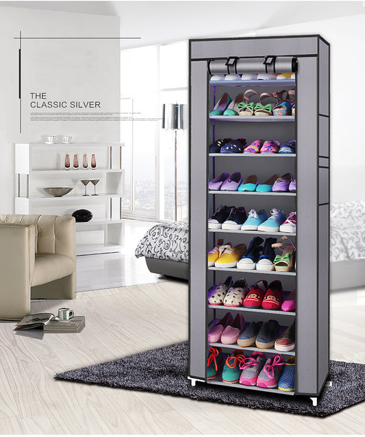 Narrow Shoe Rack With Nonwoven Fabric Covers 10 Tiers Tall Shoe Rack For Closet Entryway Sturdy Shoe Rack Organizer Holds 20-27 Pairs Free Standing Shoe Storage Cabinet Grey